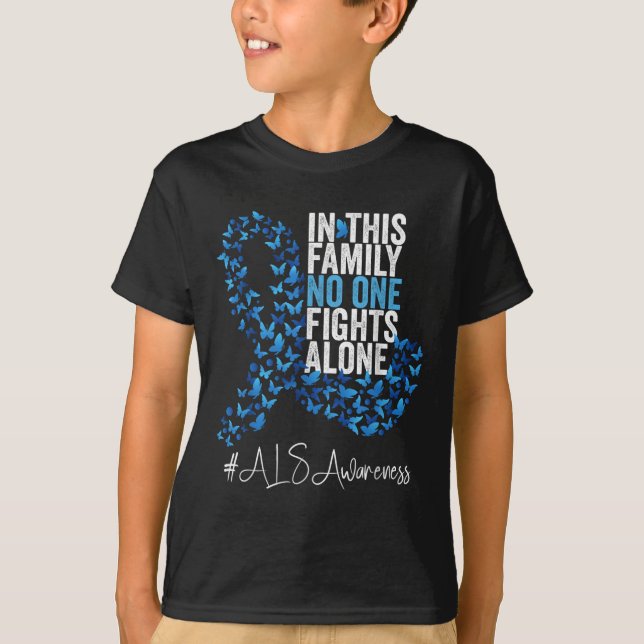T-shirt Mois de sensibilisation Als Bleu Ruban Papillons (Devant)