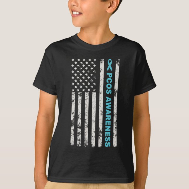 T-shirt Mois De Sensibilisation Pcos Turquoise Ruban Améri (Devant)
