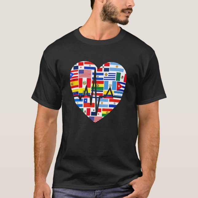 T-shirt Mois du patrimoine hispanique Tous les pays Coeur (Devant)