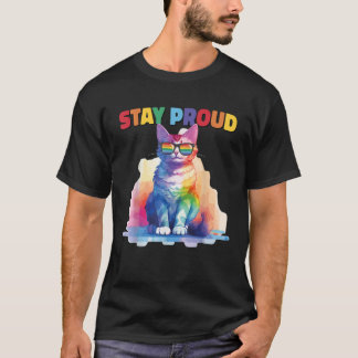 T-shirt Mois Fierté Chat Restez Fier Gay Drapeau Lunettes
