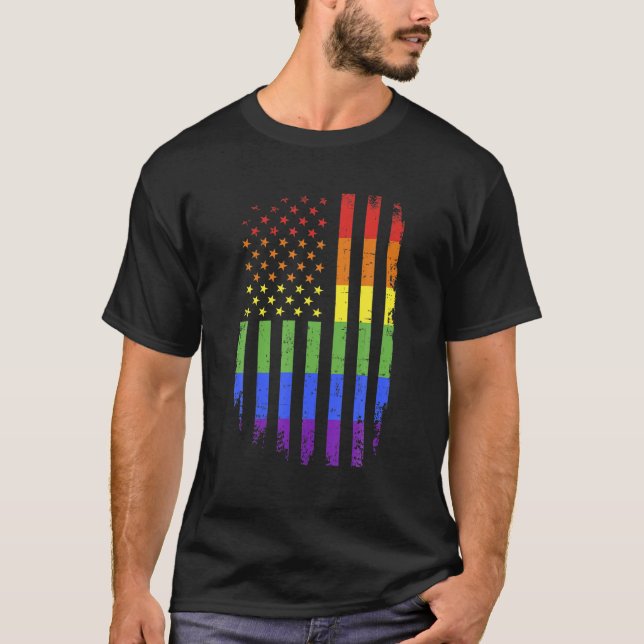 T-shirt Mois Gay Et Lesbian Pride Support Rainbow US Ame (Devant)