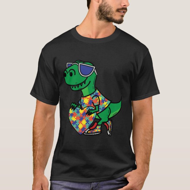 T-shirt Mois sensibilisation sur l'autisme Dinosaur Puzzle (Devant)