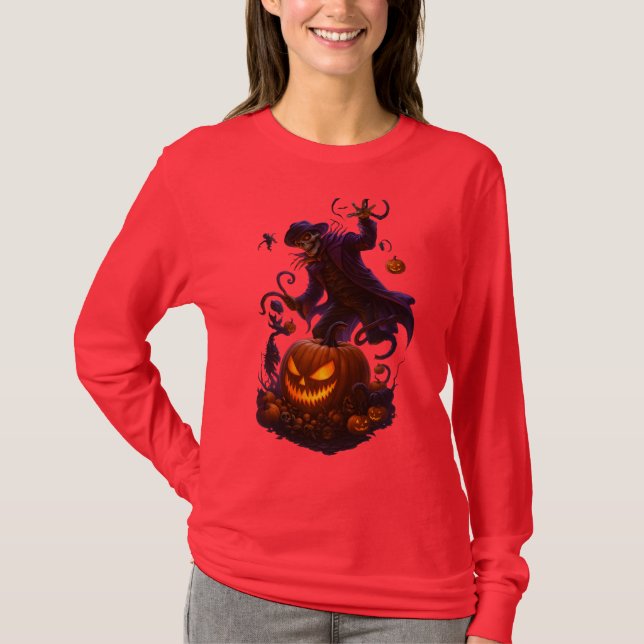 T-shirt Moissonneur de citrouille sombre – Squelette effra (Devant)