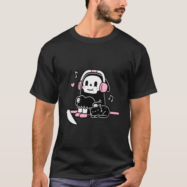 T-shirt Moissonneur sinistre mignon prenant une pause avec (Devant)