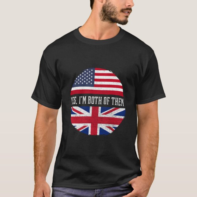 T-shirt Moitié Américain Moitié Britannique Drapeau États- (Devant)