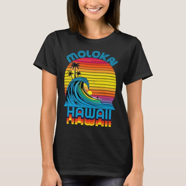 T-shirt Molokai Hawaii Retro Throwback Surf & Beach Souven (Devant)
