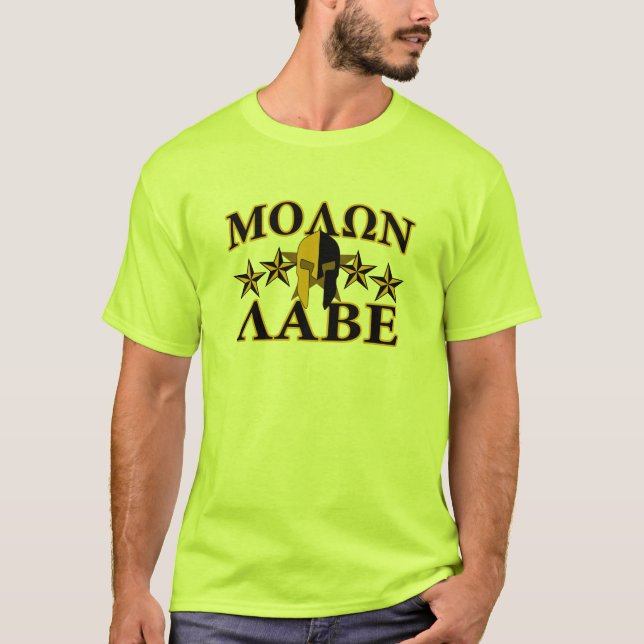 T-shirt Molon Labe Casque de guerrier spartiate Décor doré (Devant)