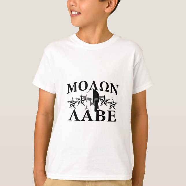 T-shirt Molon Labe Casque guerrier spartiate 5 étoiles B&W (Devant)