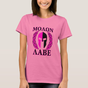 T-shirt Molon Labe Casque spartiate Laurels Rose chaud