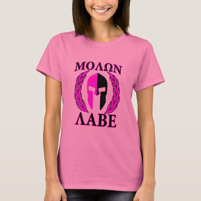 T-shirt Molon Labe Casque spartiate Laurels Rose chaud (Devant)