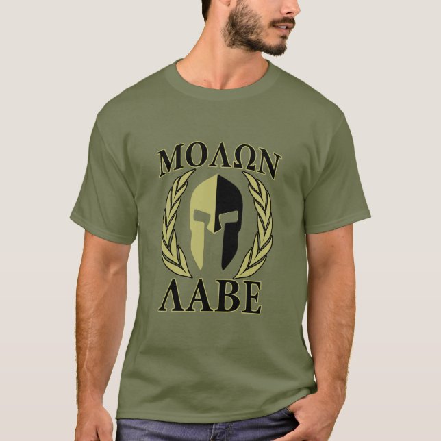 T-shirt Molon Labe Laurels en Masque Spartiate Vert olive (Devant)