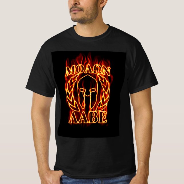 T-shirt Molon Labe Laurels guerrier spartiate en feu (Devant)