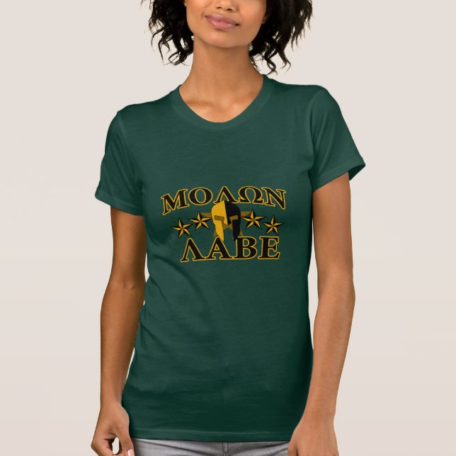 T-shirt Molon Labe Spartan Warrior 5 étoiles vert (Devant)