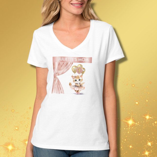 T-shirt MOM Charming Ballerina Chat 1er Anniversaire Fille (Créateur téléchargé)