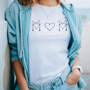 T-shirt MOM- Chat avec Coeur minimaliste ligne Art