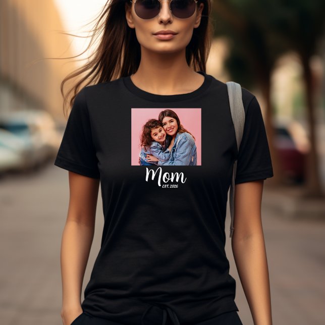 T-shirt Mom Established Script Photo  (established mom mothers day womens shirts mommy new mother first time mom)