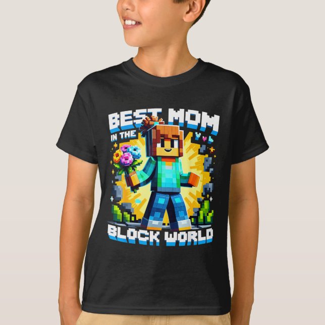 T-shirt Mom in the block world pixel gaming mother day (Devant)