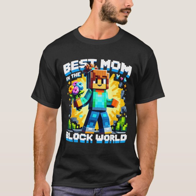 T-shirt Mom in the block world pixel gaming mother day (Devant)