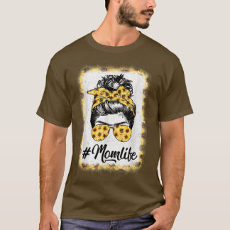 T-shirt Mom Life Bleached Mom Life Sunflower Messy Bun 