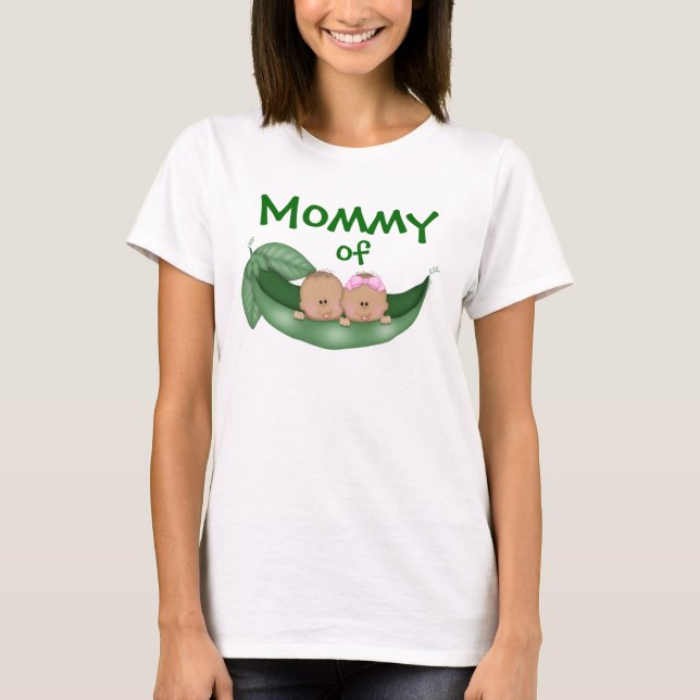 T-shirt Momie de jumeaux mixtes (peau plus foncée) (Devant)