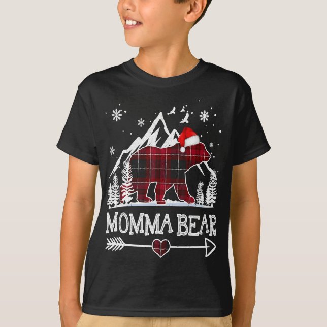 T-shirt Momma Ours de Noël Pyjama Rouge Buffalo à plaid Fa (Devant)