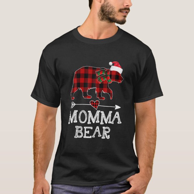 T-shirt Momma Ours de Noël Pyjama Rouge Buffalo à plaid Fa (Devant)