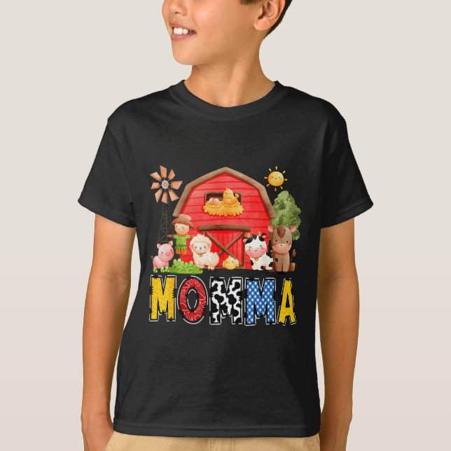 T-shirt Momma Red Farm Cow Birthday Boy Matching Family Pa (Devant)