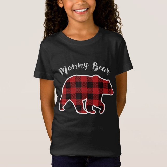 T-Shirt MOMMY BEAR Women Red Plaid Christmas Pajama Family (Devant)