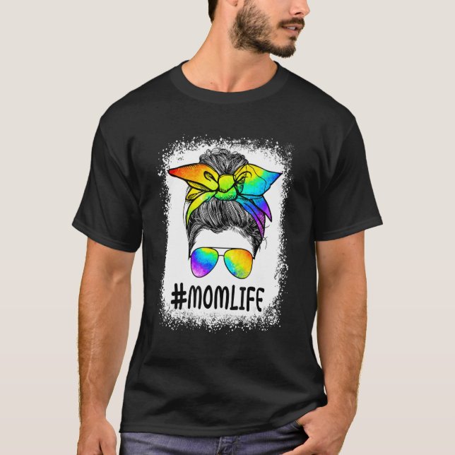 T-shirt Mommy Mom Messy Bun LGBT Rainbow Gay Pride Flag LG (Devant)
