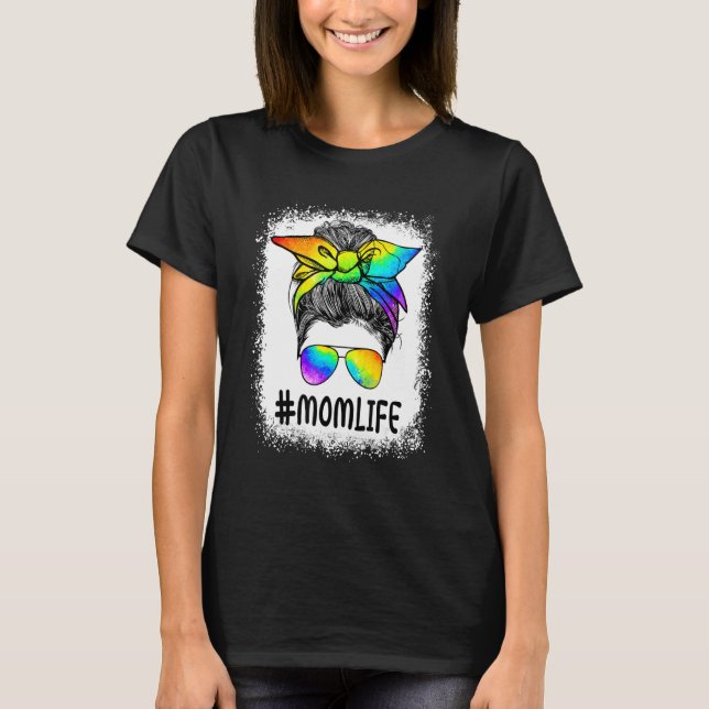 T-shirt Mommy Mom Messy Bun LGBT Rainbow Gay Pride Flag LG (Devant)