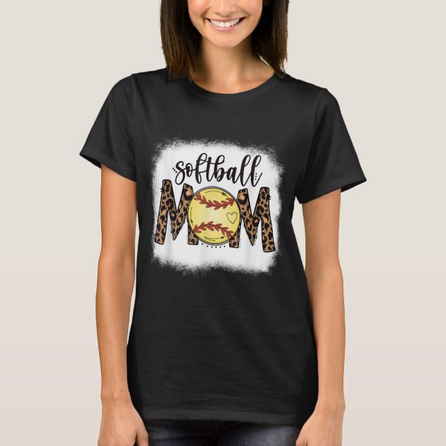 T-shirt Moms Softball Leopard Bleached féminine Softball M (Devant)