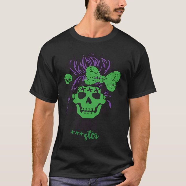T-shirt Momster Halloween Costume Skull Mum Messy Hair (Devant)
