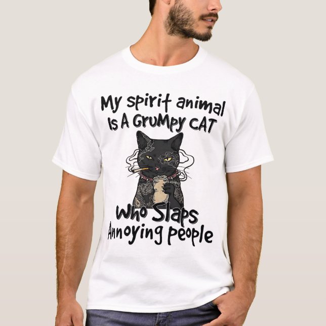 T-shirt mon animal d'esprit est un chat grincheux qui s'ag (Devant)