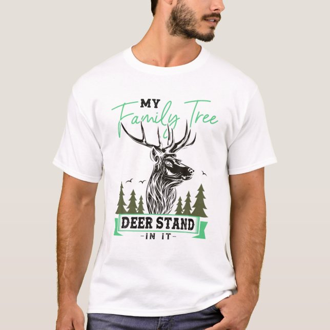T-shirt Mon arbre familial Chasse aux cerfs Chasse aux cha (Devant)