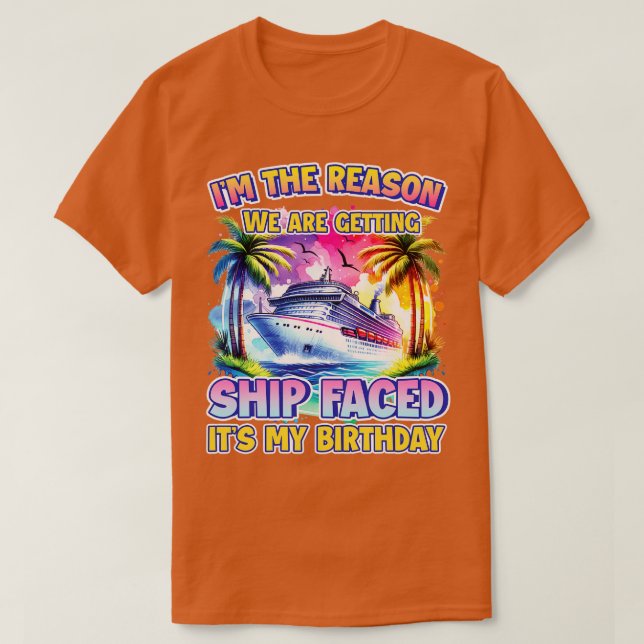 T-shirt Mon bateau d'anniversaire fait face à un équipage  (Design devant)