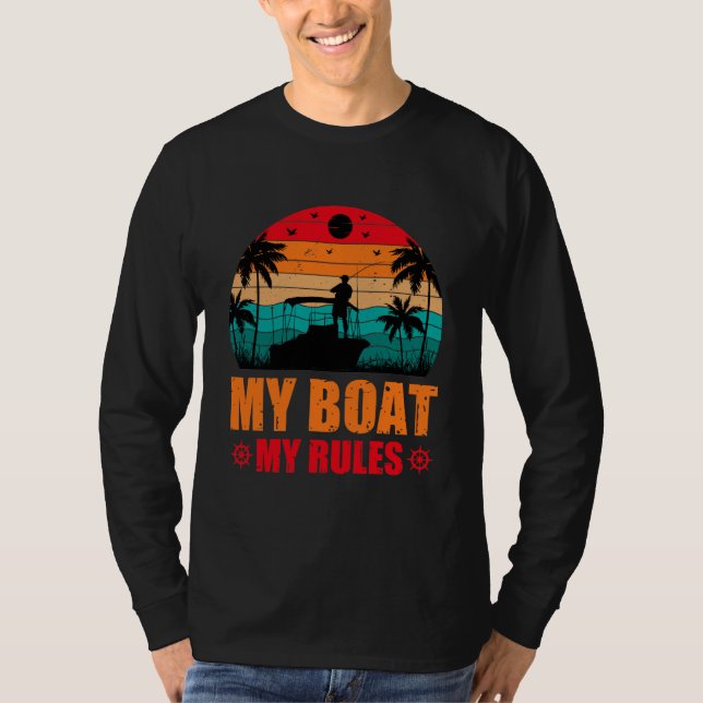 T-shirt Mon Bateau Mes règles Amateurs de pêche Coucher de (Devant)