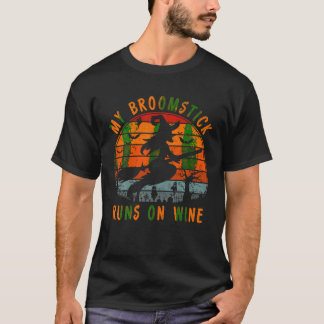 T-shirt Mon Broomstick tourne sur un cadeau de vin Hallowe