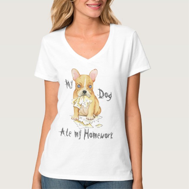 T-shirt Mon Bulldog Français Mange Mes devoirs (Devant)