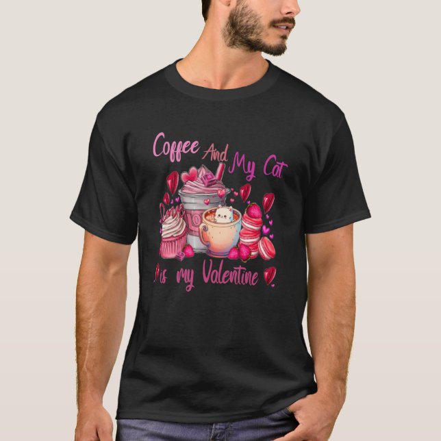T-shirt Mon café et mon chat sont mon valentin Cut Cat (Devant)