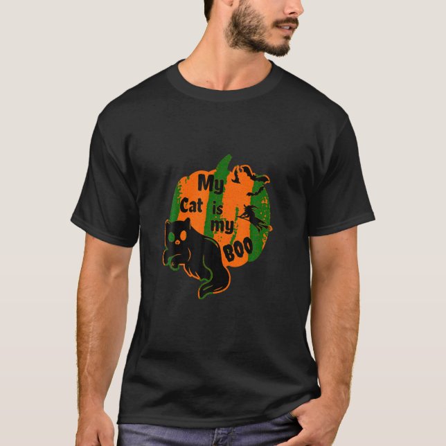 T-shirt Mon Chat Est Mon Boisson Black Ghost Chat Citrouil (Devant)