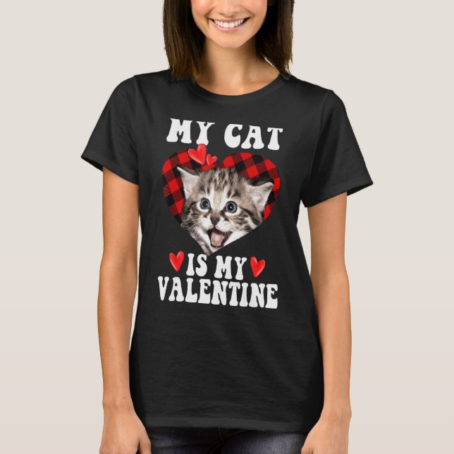 T-shirt Mon Chat Est Mon Buffle Valentin Plaid Coeur Chat  (Devant)
