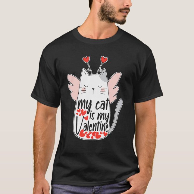 T-shirt Mon chat est mon chat de la Saint-Valentin Chat mi (Devant)