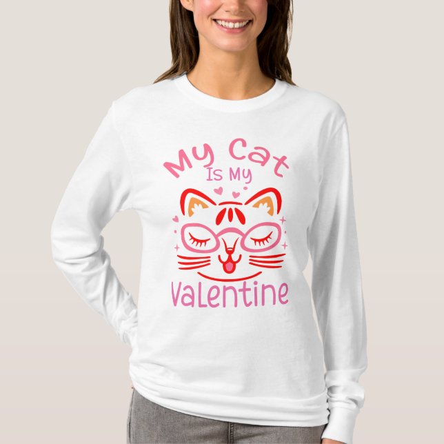 T-shirt Mon Chat Est Mon Long Sleeve Valentine (Devant)