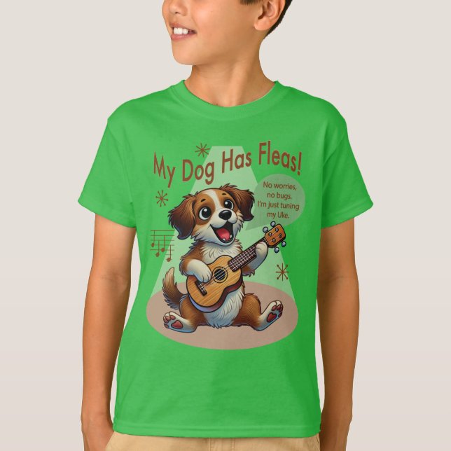 T-shirt Mon Chien A Fleas Ukulele Tuning Chanson (Devant)