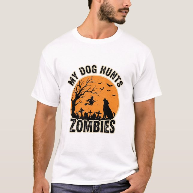 T-shirt Mon chien chasse les zombies conception de chien H (Devant)
