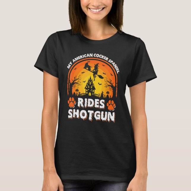 T-shirt Mon Cocker américain Spaniel Chien Ride Sorcière S (Devant)