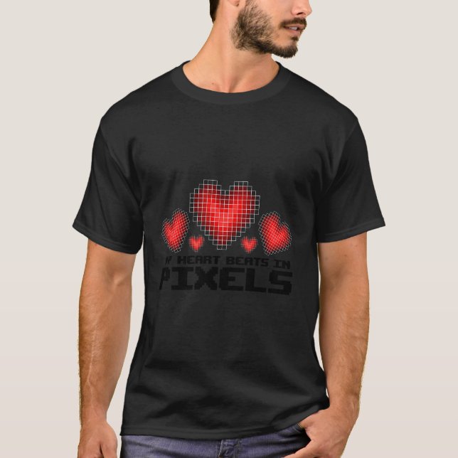 T-shirt Mon Coeur A Battu En Pixels La Saint Valentin Reto (Devant)