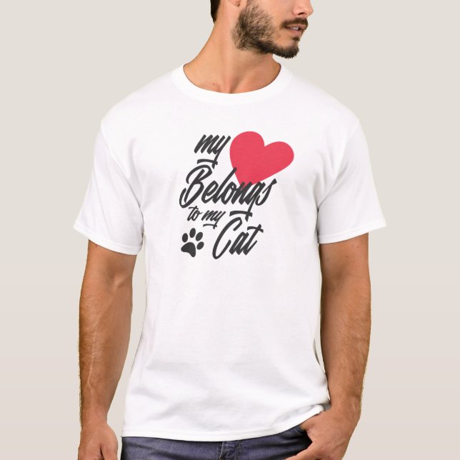 T-shirt Mon coeur appartient à mon chat Valentine | T-shir (Devant)