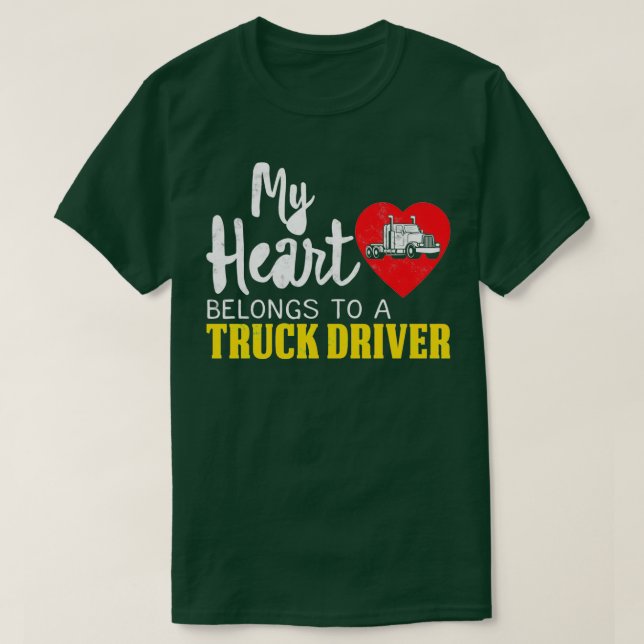 T-shirt Mon coeur appartient à un conducteur de camion (Design devant)