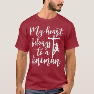 T-shirt Mon Coeur Appartient À Un Lineman Girlfriend Line